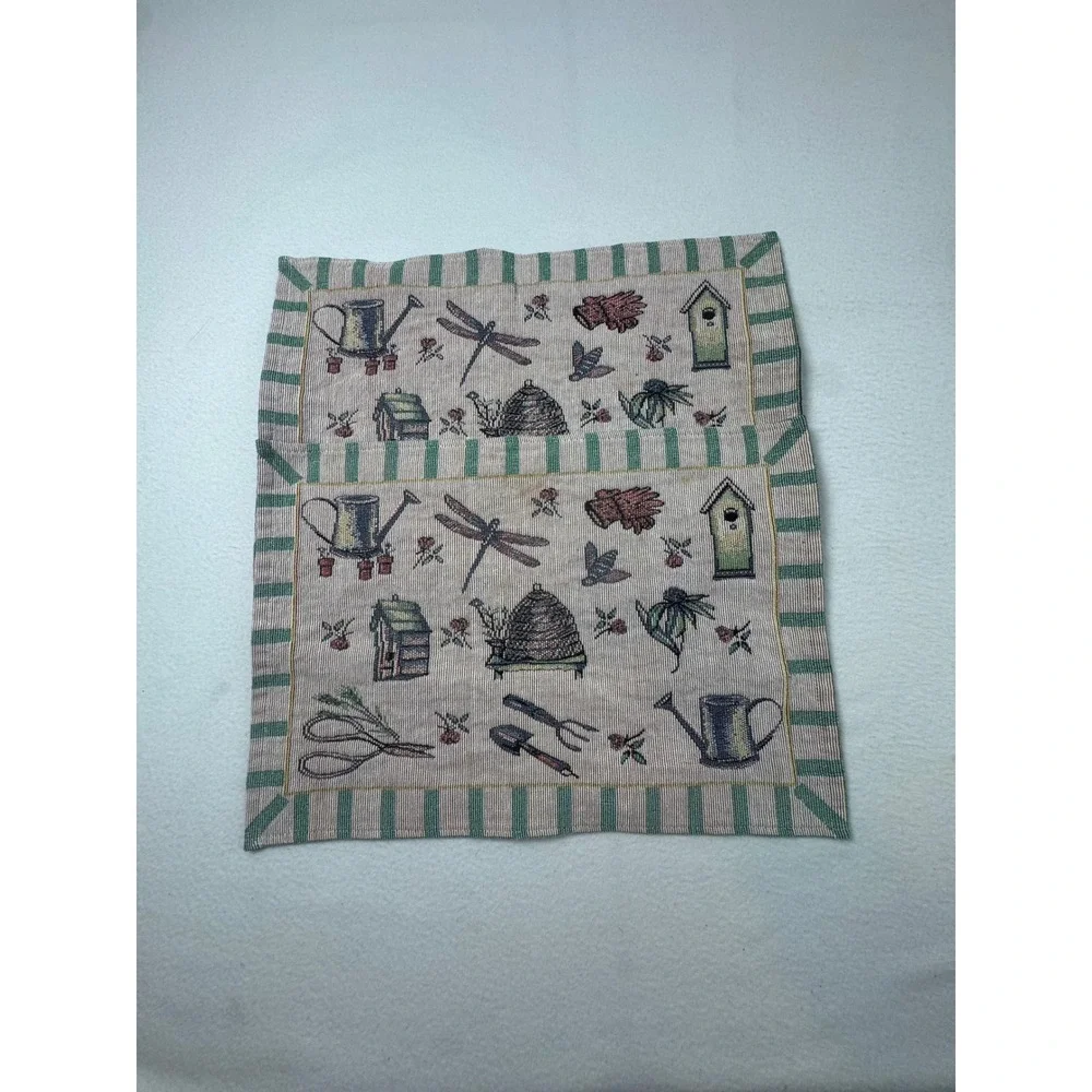 Nature Cottagecore Placemats Green Cream Garden Tapestry Set of 2 Grandmacare